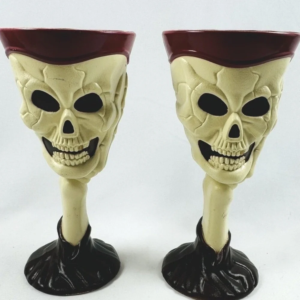 Skeleton Skull Goblets 4 pc Halloween Gothic Spooky Chalice Prop Horror Haunted
